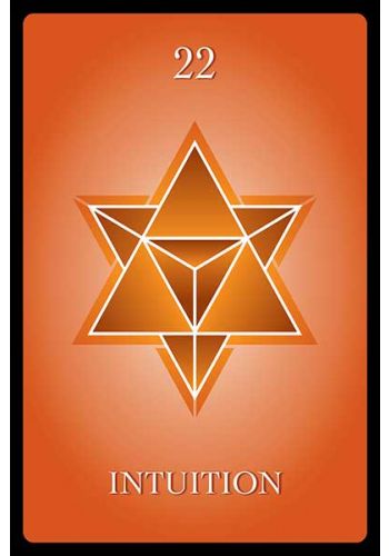 intuicijos korta oranžinė su geometrine žvaigžde ir numeriu 22, skirta meditacijai, savęs pažinimui ir intuicijos ugdymui