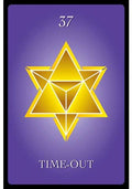 korta Time‑Out (37) su violetiniu fonu ir auksine geometrine žvaigžde, simbolizuojanti pertrauką ir atsiribojimą