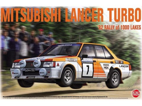 Mitsubishi Lancer Turbo 1982 1000 ežerų ralis 1/24 plastikinis rinkinys NuNu