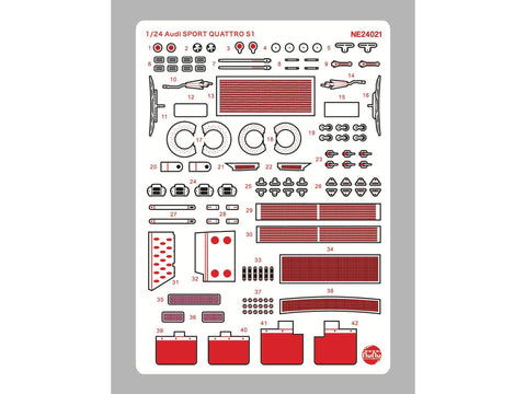 NuNu Audi Sport Quattro S1 1986 US Olympus Rally detalių rinkinys 1/24 E24021