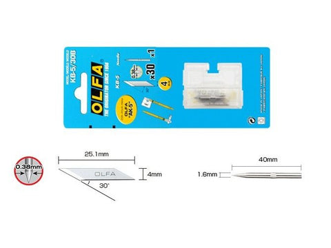 OLFA KB-5 atsarginės peiliukų geležtės, 30 vnt + adata