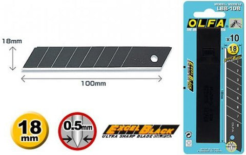 OLFA LBB-10B 18 mm juodos segmentinės geležtės peiliui L-5, 10 vnt