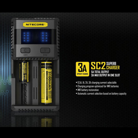 Nitecore SC2 išmanus universalus 3A baterijų įkroviklis