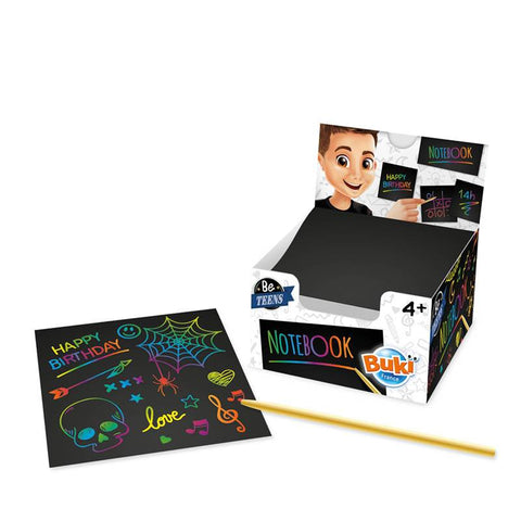 Vaivorykštinė scratch užrašų knygutė vaikams 150 lapelių su rašikliu