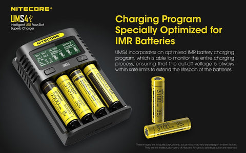 Nitecore UMS4 išmanus 4 lizdų USB baterijų įkroviklis su LCD
