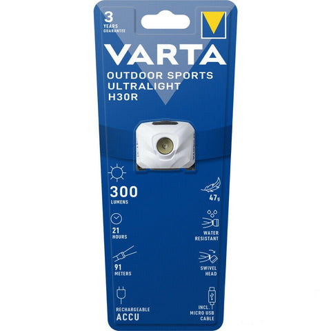 Varta H30R įkraunamas galvos prožektorius 300 lm, IPX4, 47 g