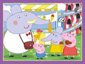Peppa Pig dėlionė – ryškus paveikslas su Peppa ir draugais prie atrakcionų valgančiais ledus, skirtas vaikų kambariui