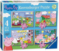 Peppa Pig dėlionė Ravensburger mėlyname dėkle, rinkinys su keturiomis vaikų dėlionėmis skirtingų dydžių (12,16,20,24 det.)