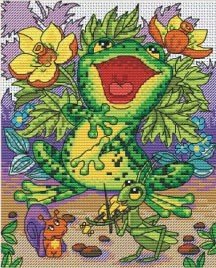 Deimantinė mozaika vaikams – spalvinga šokanti varlė su gėlėmis ir vabzdžiu, 30x40 cm rinkinys