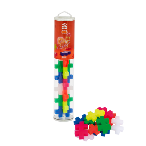 Plus-Plus konstruktorius – didelės detalės, 15 vnt., neoninės, 50 mm, 1–6 m.