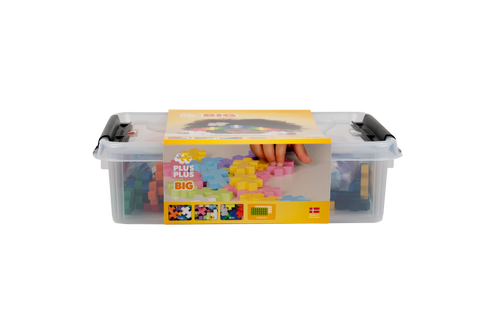 Plus-Plus konstruktorius – didelės detalės, 200 vnt. miksas su 2 pagrindais (bazinės, pastelės, neonai)