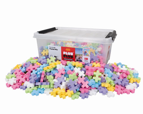 Plus-Plus konstruktorius – didelės 50 mm detalės, pastelinės spalvos, 400 vnt., plastikinė dėžė