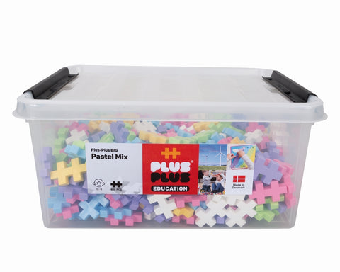 Plus-Plus konstruktorius – didelės 50 mm detalės, pastelinės spalvos, 400 vnt., plastikinė dėžė