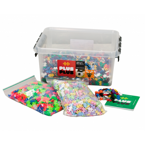 Plus-Plus Mini konstruktorius MIX, 3600 detalių – lavinamasis 3D rinkinys su dėže, 5–12 m.