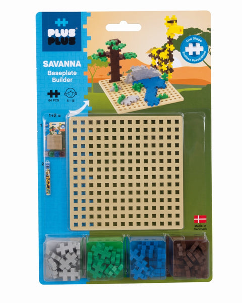 Plus-Plus Savana konstruktorius su pagrindu – 64 mini (20 mm) detalės, bazinės spalvos, 5–12 m., Danija