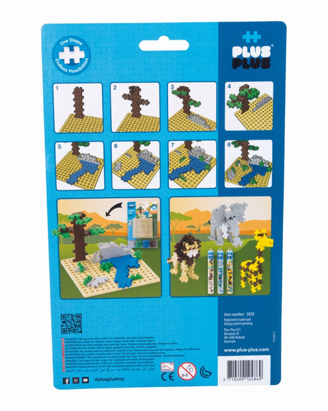 Plus-Plus Savana konstruktorius su pagrindu – 64 mini (20 mm) detalės, bazinės spalvos, 5–12 m., Danija