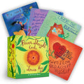Power Thought Cards kortų rinkinys Louise Hay — geltonai žalia 64 kortų dėžutė su keliomis spalvotomis įkvepiančiomis kortomis