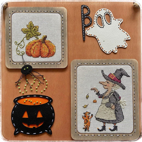 NeoCraft Moliūgų sezonas siuvinėjimo kryželiu rinkinys su rėmu, 8×10 ir 6×7 cm