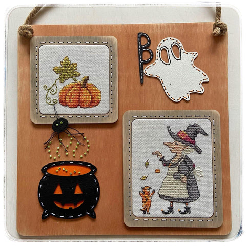 NeoCraft Moliūgų sezonas siuvinėjimo kryželiu rinkinys su rėmu, 8×10 ir 6×7 cm