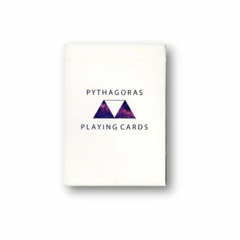 Kortų kaladė Pythagoras, balta priekinė dėžutė su violetiniu trikampio logotipu, skirta prekių puslapio miniatiūrai