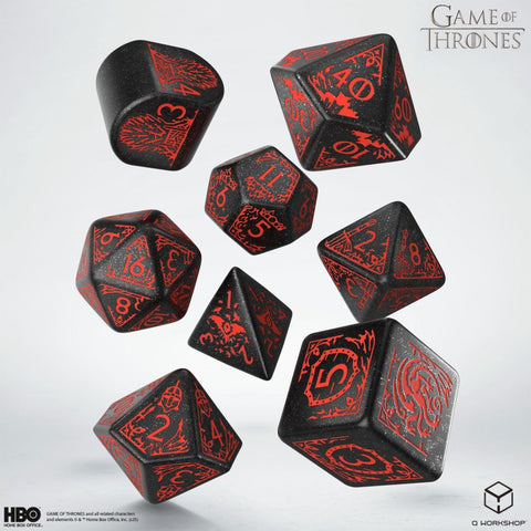 Game of Thrones Targaryen kauliukų rinkinys, juodi su raudona – Q-Workshop