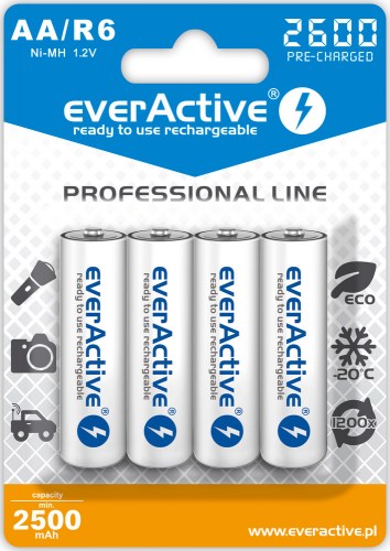 EverActive AA Pro Line šarminės baterijos 2600 mAh, 4 vnt.