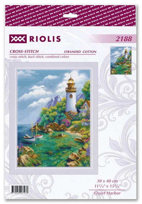 Kryželių rinkinys Riolis su švyturio motyvu, spalvingas 30×40 cm komplektas, pakuotės priekyje