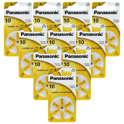 Panasonic klausos aparatų baterijos 10 dydis, 60 vnt. (cinko–oro)
