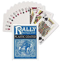 Kortų kaladė Rally, plastikiniu sluoksniu apsaugota, mėlynos nugarėlės, standartinio dydžio pokerio kortos su matomais veidais