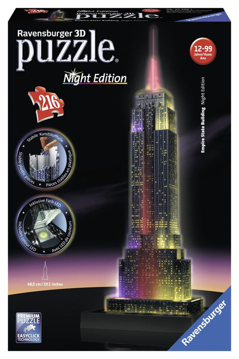 Ravensburger: Ravensburger dėlionė "3D puzzle Empire State Building. Night Edition" - HOBI.LT 🇱🇹