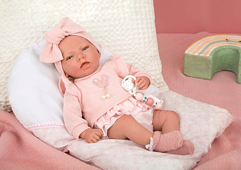 Arias Reborn kolekcinė lėlė 40 cm – tikroviška, su rožiniais rūbeliais