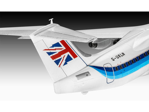 Revell BAe 146-200 AirUK lėktuvas 1/144 – dovanų rinkinys su dažais ir klijais