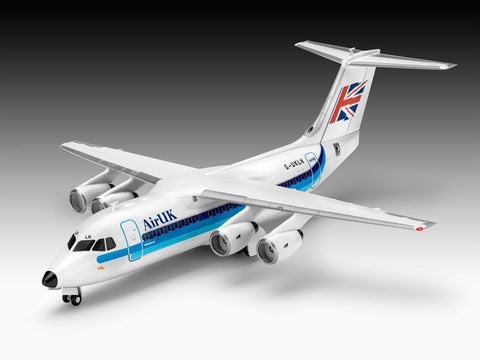 Revell BAe 146-200 AirUK lėktuvas 1/144 – dovanų rinkinys su dažais ir klijais