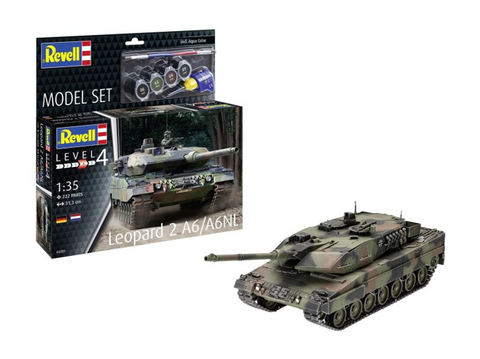 Revell Leopard 2 A6/A6NL tankas 1/35 – dovanų rinkinys su dažais, klijais
