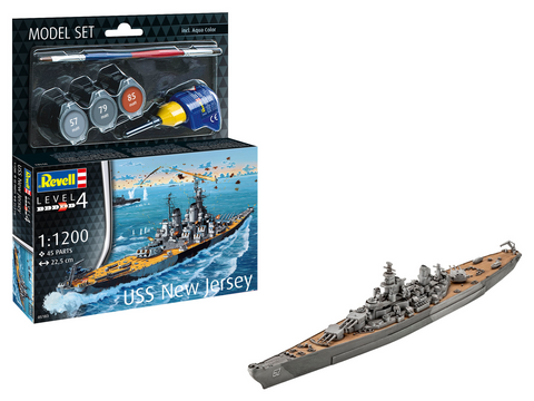 Revell USS New Jersey laivo modelio dovanų rinkinys 1/1200 su dažais ir klijais