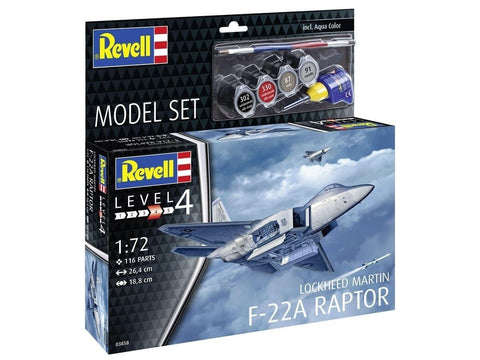 Revell Lockheed Martin F-22A Raptor 1/72 dovanų rinkinys su dažais, klijais