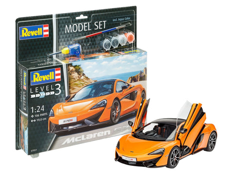 Revell McLaren 570S 1/24 dovanų rinkinys su dažais ir klijais