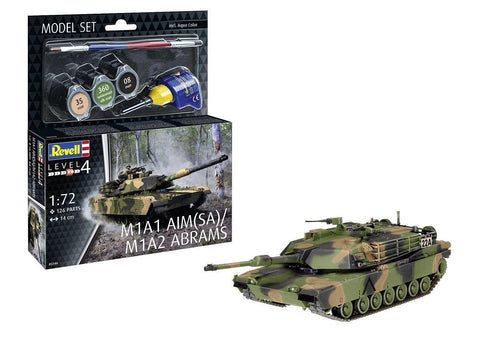 Revell M1A1 AIM(SA)/M1A2 Abrams 1/72 tanko dovanų rinkinys su dažais, klijais