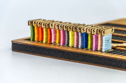 Siūlų ričių organizatorius su adatų pagalvėle, 125 skyreliai 45×28 cm
