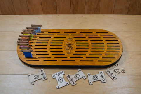 Siuvinėjimo ričių laikiklis–organizatorius 64 vietos, fanera 38×16,5 cm