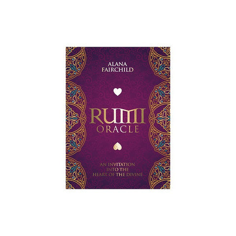 Rumi Oracle kortos Alana Fairchild, violetinė priekio dėžutė su aukso mandalų ornamentais ir pavadinimu