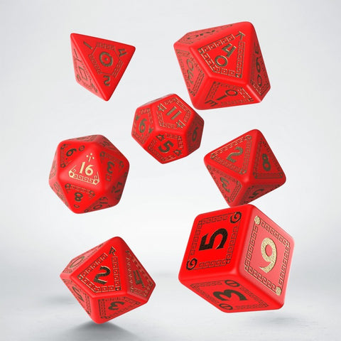 Runequest kauliukų rinkinys raudonos ir auksinės spalvos