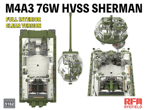 M4A3 76W HVSS Sherman modelis su interjeru, skaidri versija 1/35 RFM-5162