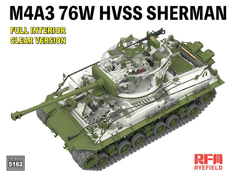M4A3 76W HVSS Sherman modelis su interjeru, skaidri versija 1/35 RFM-5162