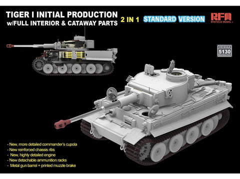 Rye Field 1/35 Tiger I ankstyvas plastikinis tanko modelis su interjeru