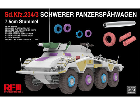 Rye Field 1/35 Sd.Kfz. 234/3 žvalgybinis šarvuotis 7,5 cm Stummel RFM-5134