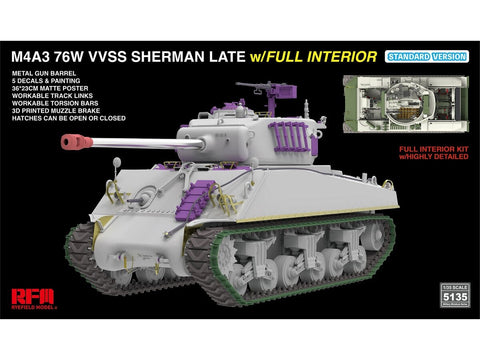 Rye Field Model M4A3 Sherman 76W VVSS Late su interjeru 1/35 RFM-5135