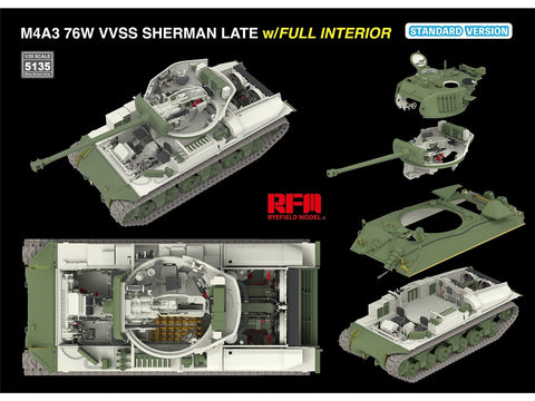 Rye Field Model M4A3 Sherman 76W VVSS Late su interjeru 1/35 RFM-5135