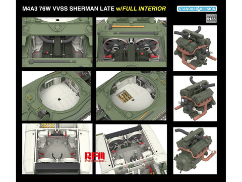 Rye Field Model M4A3 Sherman 76W VVSS Late su interjeru 1/35 RFM-5135
