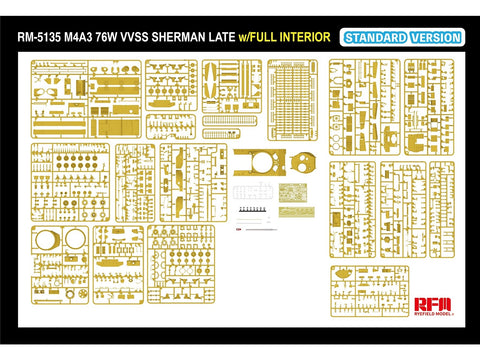 Rye Field Model M4A3 Sherman 76W VVSS Late su interjeru 1/35 RFM-5135